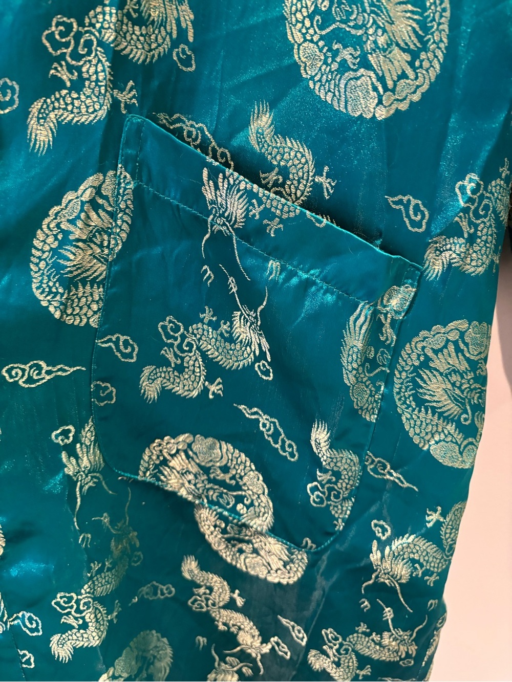 Vintage Green Silk Robe/Kimono with Dragons - Picture 5 of 6